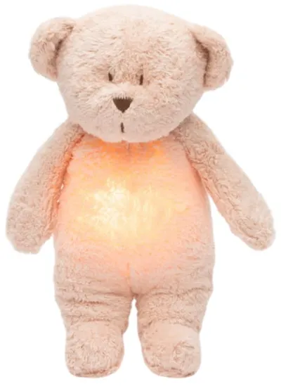 Jucărie moale Moonie Organic 2.0 - Bear, cu lampă de veghe și sunete liniștitoare, Rose