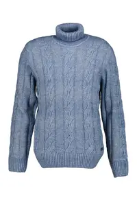 Pulover cu guler inalt si model torsade - Albastru pastel