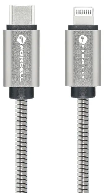 Cablu Forcell - F-Energy Metal C238, USB-C/Lightning, 27W, 2 m, argintiu
