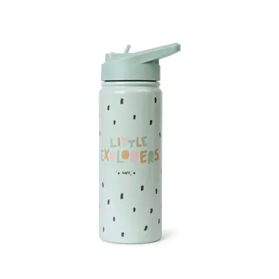 Sticla termica Premium pentru copii Saro Little Explorer 500 ml, otel inoxidabil 304, fara BPA, anti-condens, 12h, cu pai retractabil si capac etans