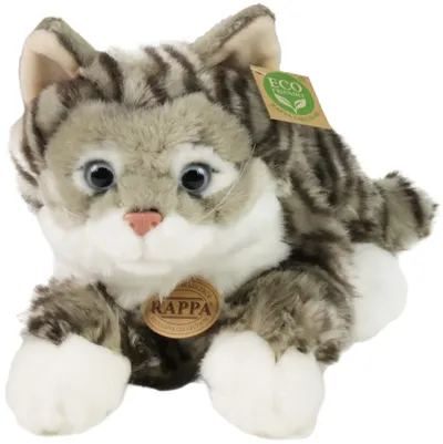 Jucărie de pluș Rappa Eco Friends - Pisica Tabby, mincinoasă, 40 cm