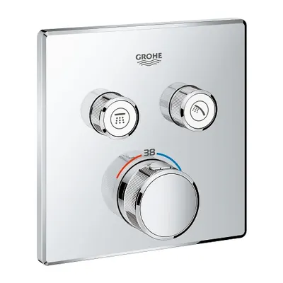 Unitate control Grohe Grohtherm Smartcontrol 29124000, 2 iesiri, termostat, push&turn, masca metalica, filtru impuritati, necesita set fixare, Crom