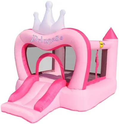 Trambulina gonflabilă cu tobogan și pompă Happy Hop - Princess, 285 x 210 x 220 cm