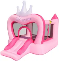 Trambulina gonflabilă cu tobogan și pompă Happy Hop - Princess, 285 x 210 x 220 cm