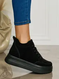Ghete casual din piele naturală cu talpa solida CRL1510 NEGRU