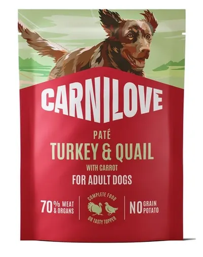 Plic hrană câini CARNILOVE Pouch Paté Turkey &amp; Quail curcan și prepeliță 300 g