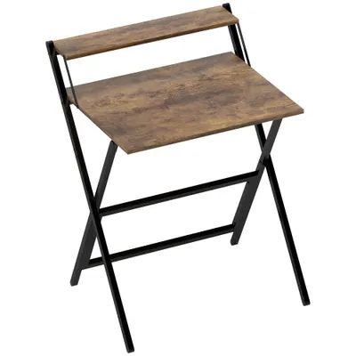 HOMCOM Birou pliabil 65,5 x 45 cm cu etajeră de depozitare pentru cameră, spații mici, maro rustic | Aosom Romania