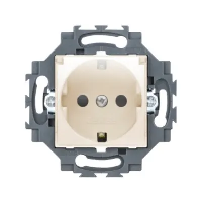 Priza Schuko 250v Ac - Screw Terminals - Front Tightening Terminals - With Lid - 2p+e 16a - Ivory - Dahlia