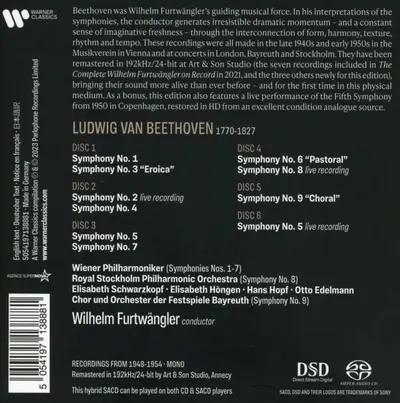 Beethoven: The 9 Symphonies 1948-1954 (6xSACD) | Wilhelm Furtwangler, Wiener Philharmoniker, Royal Stockholm Philharmonic Orchestra, Bayreuth Festival Orchestra