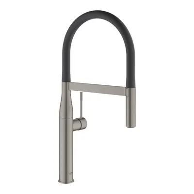 Baterie bucatarie Grohe Essence 30294AL0, 3/8, monocomanda, dus extractabil, pipa inalta, cartus ceramic, pivotanta, suport magnetic, mat, Hard Graphite