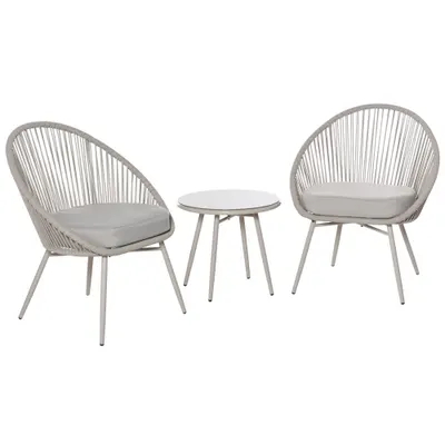 Outsunny set 3 piese, 1 masa si 2 scaune pentru exterior, crem | Aosom Romania