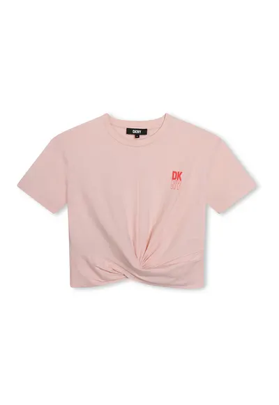 Tricou crop cu logo - Roz prafuit