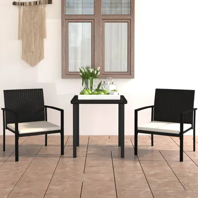 vidaXL Set de mobilier de grădină, 3 piese, negru, poliratan
