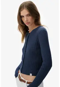 Cardigan din bumbac organic cu model torsade - Bleumarin