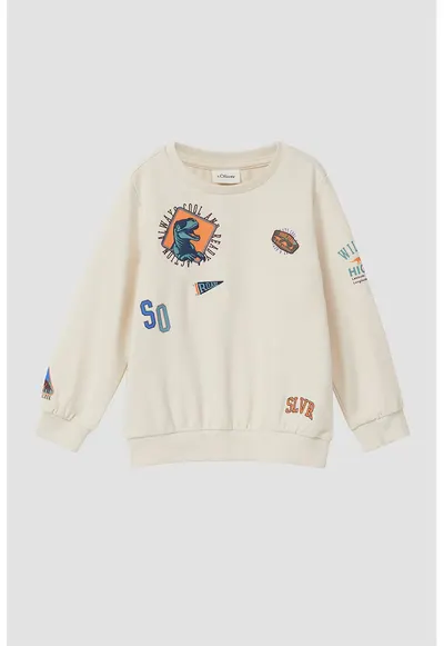 Bluza de trening cu aplicatii grafice - Bej deschis