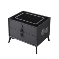 Noptiera inteligenta cu încărcare wireless și iluminare LED –culoare gri antracit, 2 Sertare de depozitare, design modern-sticlă securizata