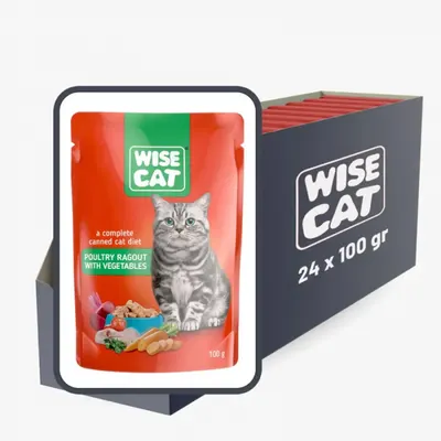 Set 24 buc x 100 gr Hrana umeda pentru pisici Wise cu tocana de pui legume