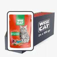 Set 24 buc x 100 gr Hrana umeda pentru pisici Wise cu tocana de pui legume