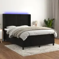 Gossi pat cu arcuri, saltea si led, negru, 140x200 cm, catifea