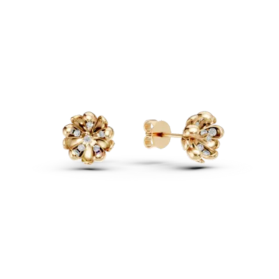 Cercei floare de tei din aur galben cu diamante de 0.1ct