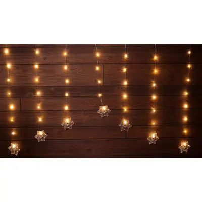 Lant lum. decorativa Craciunpt.geam, fulg de nea,fara bat. Timer 6+18h,47LED, 3000K, 3xAA