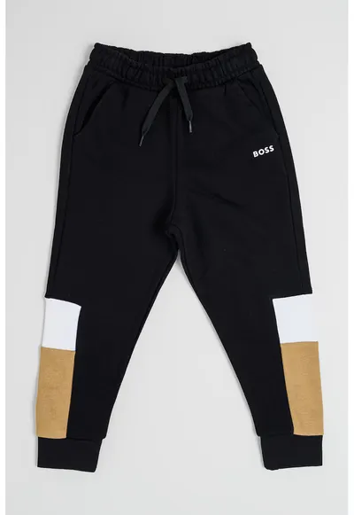 Pantaloni de trening cu snur si model colorblock - Negru/Maro camel
