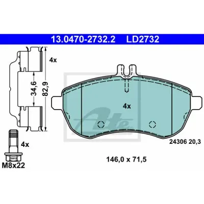 Set placute frana, frana disc ATE 13.0470-2732.2