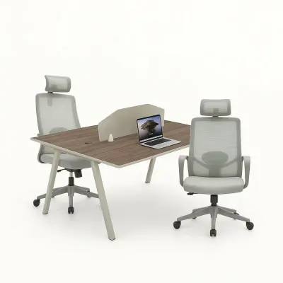 Set Nova 2 & Calvena - Birou operational cu 2 posturi,dulapuri integrate mobile si Scaun de birou ergonomic cu functie de înclinare