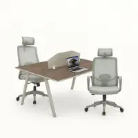 Set Nova 2 &amp; Calvena - Birou operational cu 2 posturi,dulapuri integrate mobile si Scaun de birou ergonomic cu functie de &icirc;nclinare