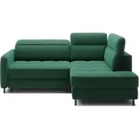 Colțar verde extensibil/cu spațiu de depozitare cu tapițerie din catifea (cu colț pe partea dreaptă/în formă de ”L”) Barea – ELTAP