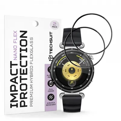 Folie Protectie Techsuit Nano Flex pentru Huawei Watch GT 6 41mm, Set 2 bucati, Plastic, Neagra