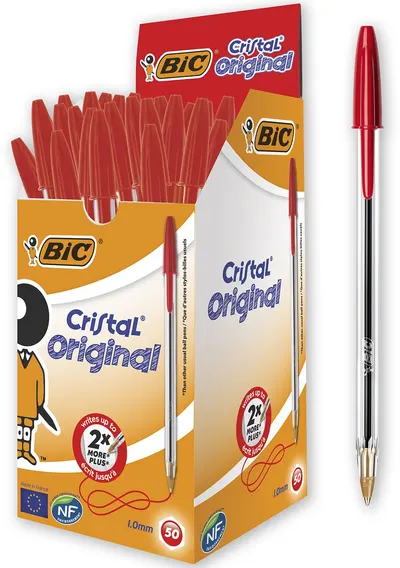 Set de pixuri BIC Cristal - 1.0 mm, roşu, 50 buc