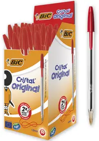 Set de pixuri BIC Cristal - 1.0 mm, roşu, 50 buc