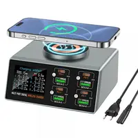Incarcator Statie OEM WLX-X9S QI, 140W, 3A, 4 x USB-A - 4 x USB-C, Argintiu