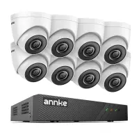 Sistem performant de supraveghere video ANNKE N98PBL+I51DS*8, PoE, NVR 8 canale, 8 camere tip Turret interior/exterior 5MP, Ultra HD/2k+, vedere nocturna IR, audio, rezistent la intemperii