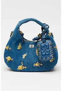 Geanta din denim cu motiv floral - Albastru oceanic