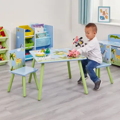 Set masuta si 2 scaunele cu spatar pentru copii Ginger Home Savanna din lemn, Margini rotunjite,potrivit pentru activitatiteme,gradinita,after school,greutate suportata 40kg