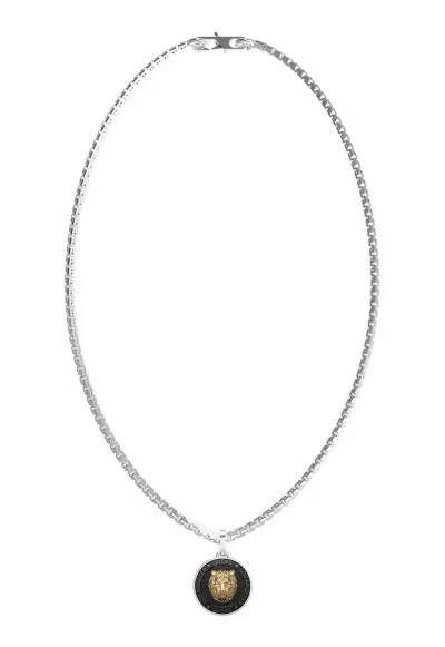 Colier din otel inoxidabil decorat cu pandantiv cu logo - Argintiu