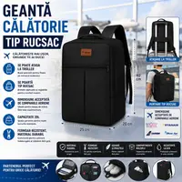 Rucsac, Geanta de calatorie, 20L, 40x25x20cm, 2 Compartimente, Negru