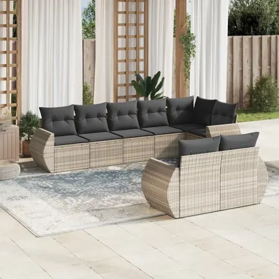 Gossi set mobilier de gradina cu perne, 8 piese gri deschis poliratan