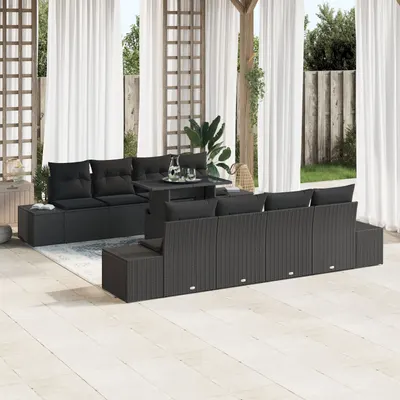 Gossi set de canapele de gradina , 7 piese, cu perne, negru, poliratan