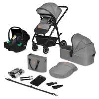 Carucior 3 in 1, Lionelo, Bianka, Transformabil, Cadru aluminiu, Cu landou si salteluta moale, Cu scoica auto, Cu multiple accesorii, Sustine 22 kg, 0 luni+, EN1466:2014+AC:2015, EN1888, Gri