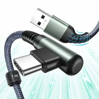 Cablu Date si Incarcare Rapida Timebox, USB la Type-C, 1m, QC 3, Unghi 90° - Default Title