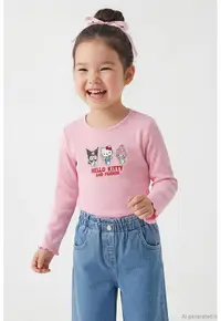 Bluza cu broderie cu Hello Kitty - Rosu/Negru/Roz deschis