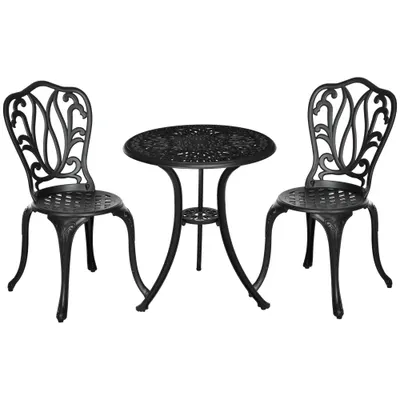 Outsunny Set de Grădină Exterior, Masă Rotundă și Scaune din Aluminiu, Masă de Bistrou cu Orificiu pentru Umbrelă, Mobilier pentru Terasă, Grădini, Verande, Balcoane, Lângă Piscină – Negru | Aosom Romania