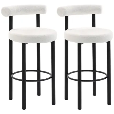 HOMCOM Set de 2 taburete de bar, scaune de bar din țesătură bouclette cu spătar curbat, suport pentru picioare, 50x52,5x98cm, crem | Aosom Romania