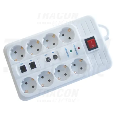 Prel. 8 prize cu CPintrerupator,prot.la U HNKTM8-3M-KT 8×SCHUKO, 3m, max.16A, 250VAC, 3680W, H05VV-F