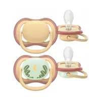 Set 2 suzete, Philips Avent, Colectia Ultra Air, Ortodontice, Fara BPA, Cu orificii mari de aerisire, Scade riscul de malocluzie, 1 buc fosforescenta, 0-6 luni, Bej/Verde
