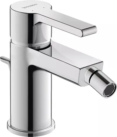 Baterie bideu Duravit B.2 B22400001010, marime S, cartus ceramic, set evacuare cu tija, 131 mm, ventil, Crom