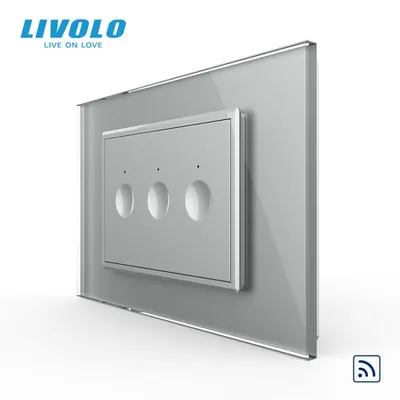 Intrerupator triplu tactil, control telecomanda RF, standard italian, cu rama sticla, 3M Gri